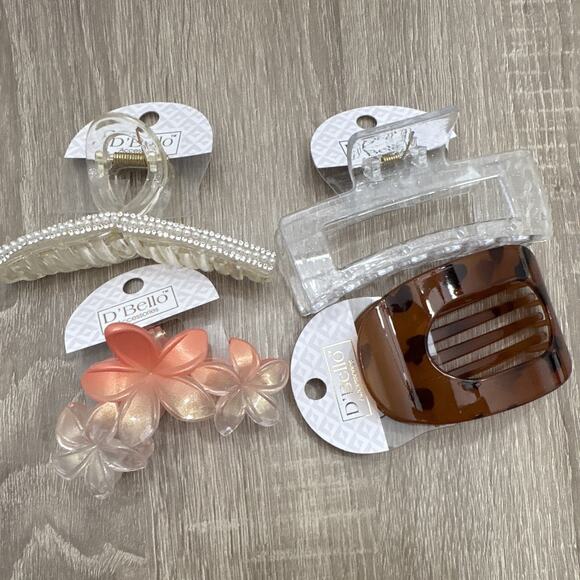 D'Bello Accessories - D'Bello Multicolor Plastic Hair Claw Clip Lot, Pearl Accents, Flower, Tortoise